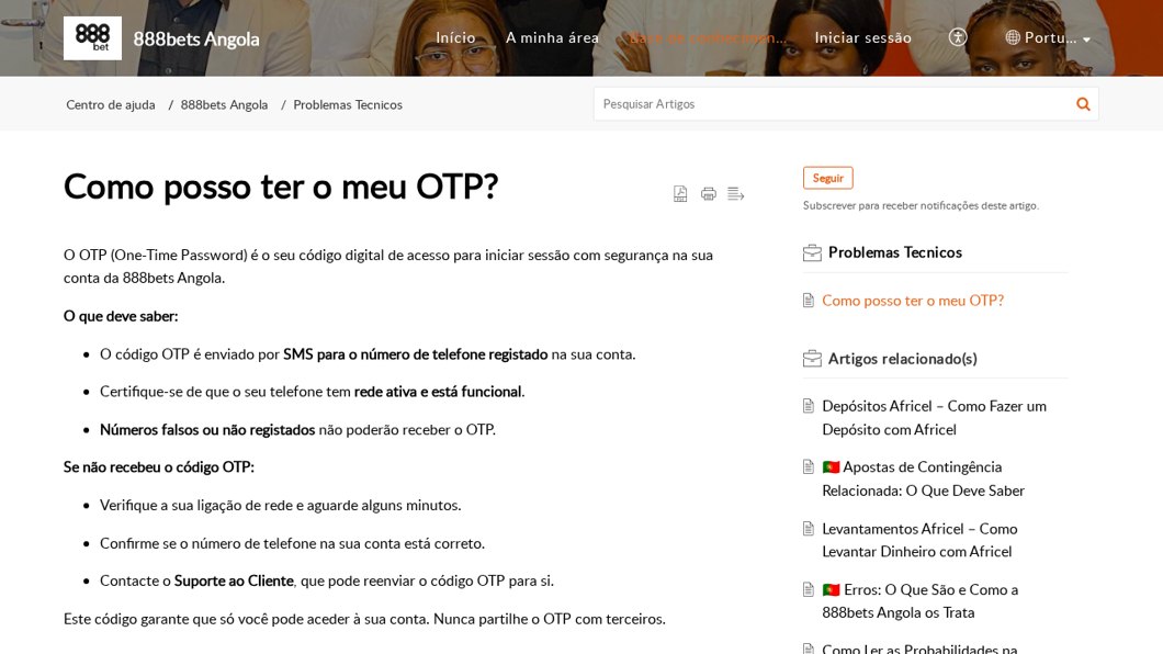 Artigo da ajuda da 888Bets sobre o código OTP
