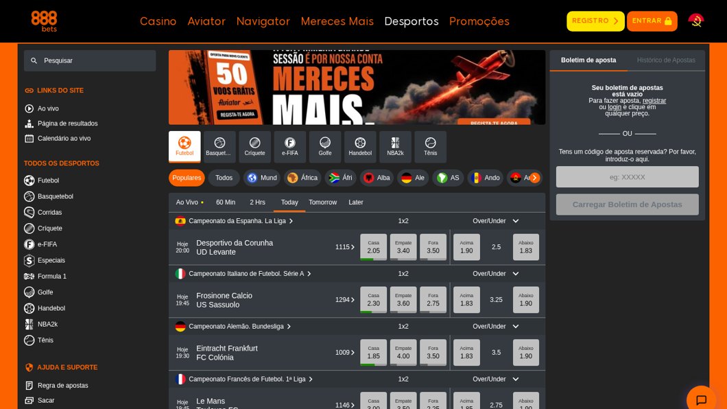 Página inicial da 888Bets Angola