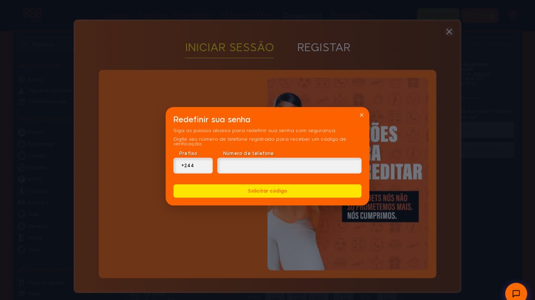 Redefinir a senha da 888Bets com código por SMS