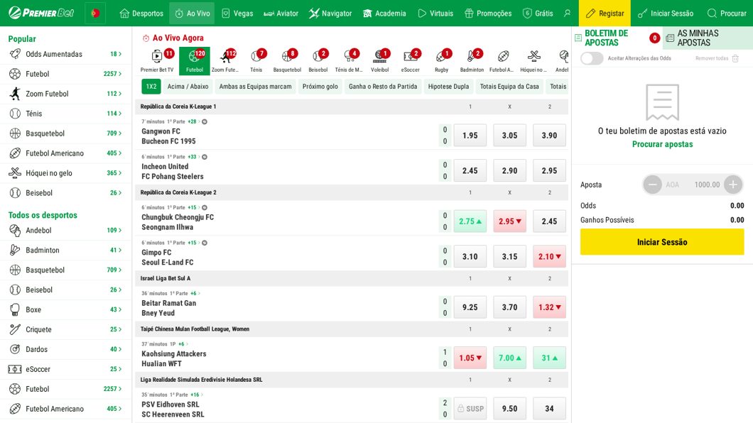 Apostas ao vivo na Premier Bet