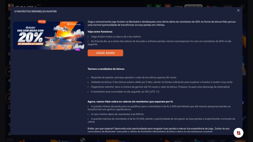 O Fantástico Reembolso Aviator de 20% da Bantubet