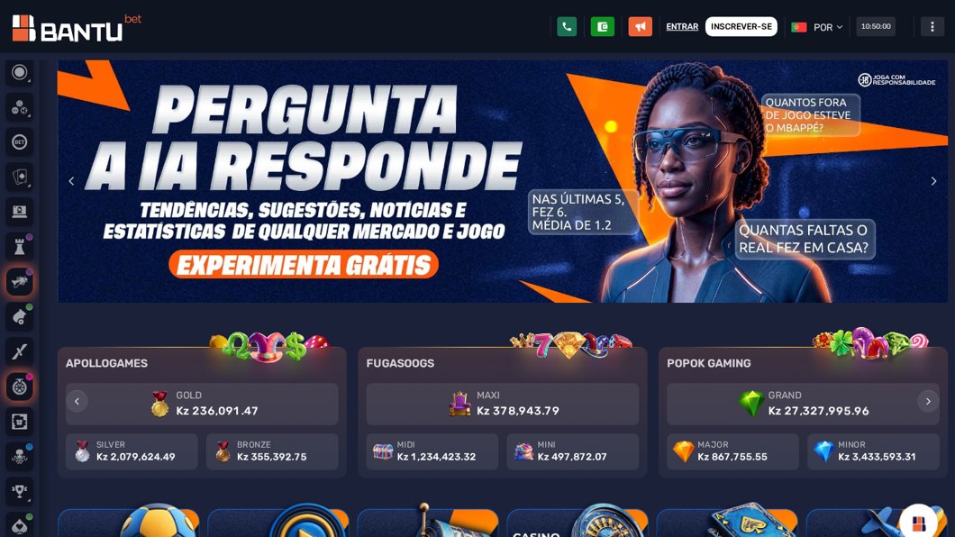Página inicial da Bantubet