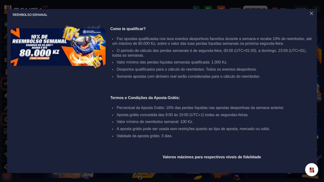 Reembolso semanal de 10% da Bantubet