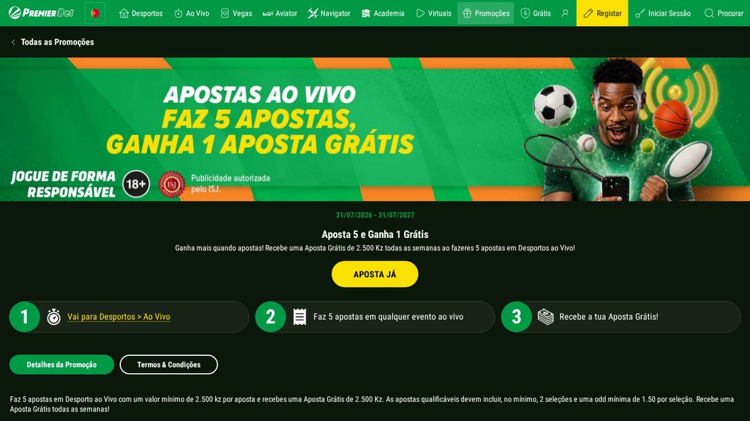 Promoção Aposta 5 e Ganha 1 Grátis da Premier Bet