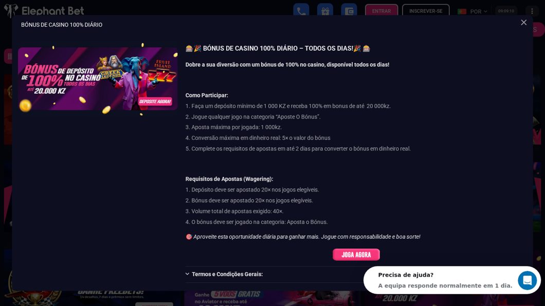Bónus de casino 100% diário da Elephant Bet