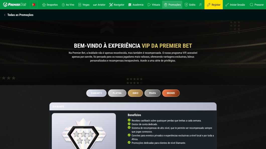 Programa VIP da Premier Bet com cashback semanal