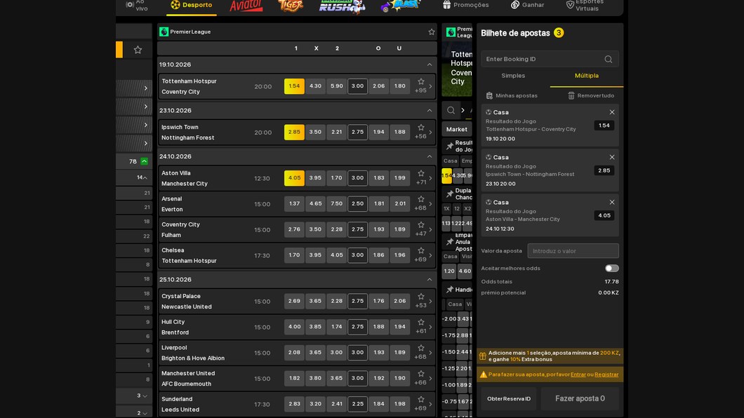 Bilhete de apostas da eBet com três jogos e o botão Obter Reserva ID