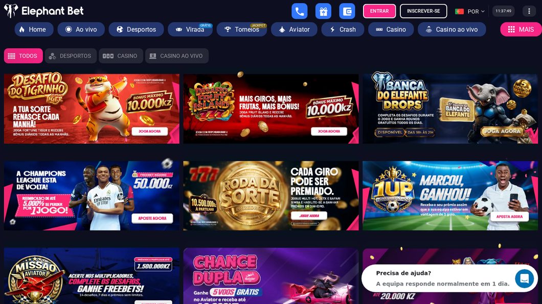 Página de promoções da Elephant Bet