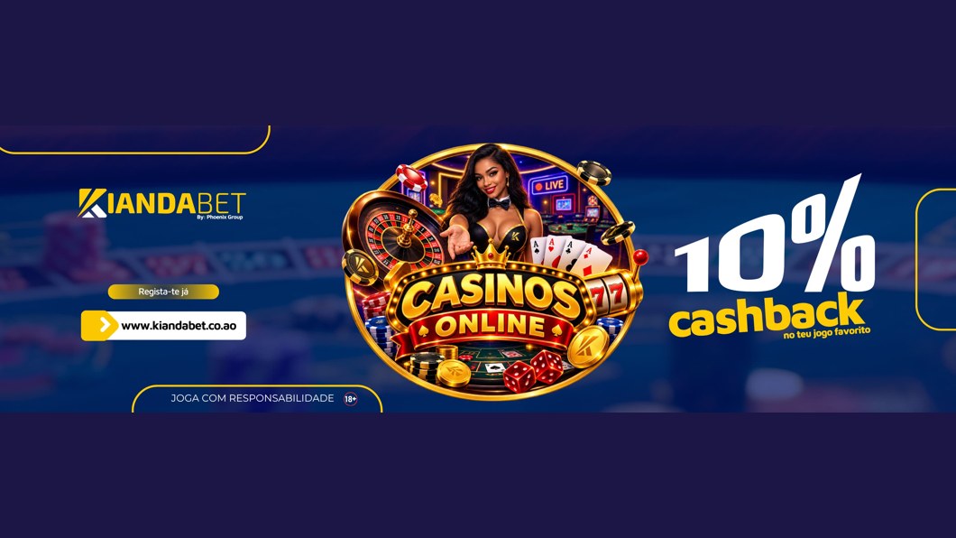 Banner da Kianda Bet com 10% de cashback no casino