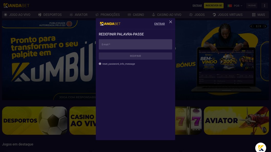 Redefinir a palavra-passe da Kianda Bet por e-mail