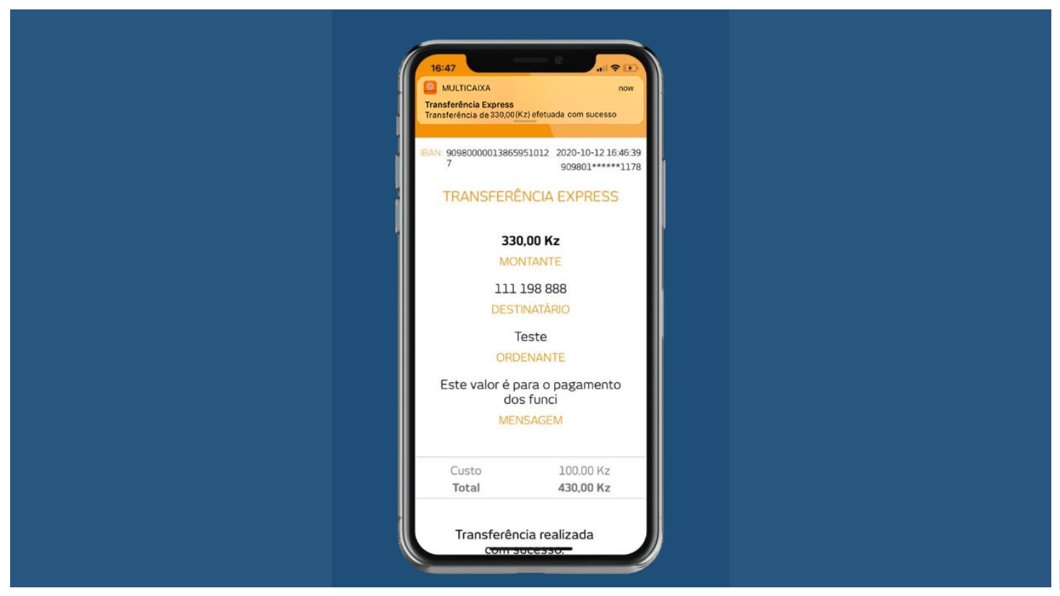 Comprovativo de Transferência Express na app Multicaixa Express