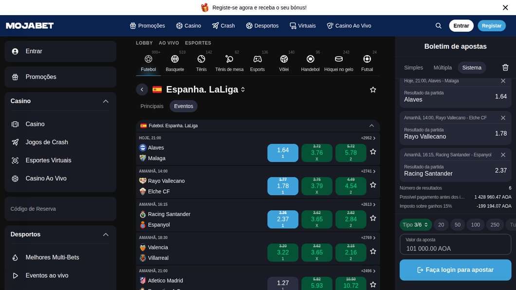 Separador Sistema do boletim da Mojabet com a combinação 3/6