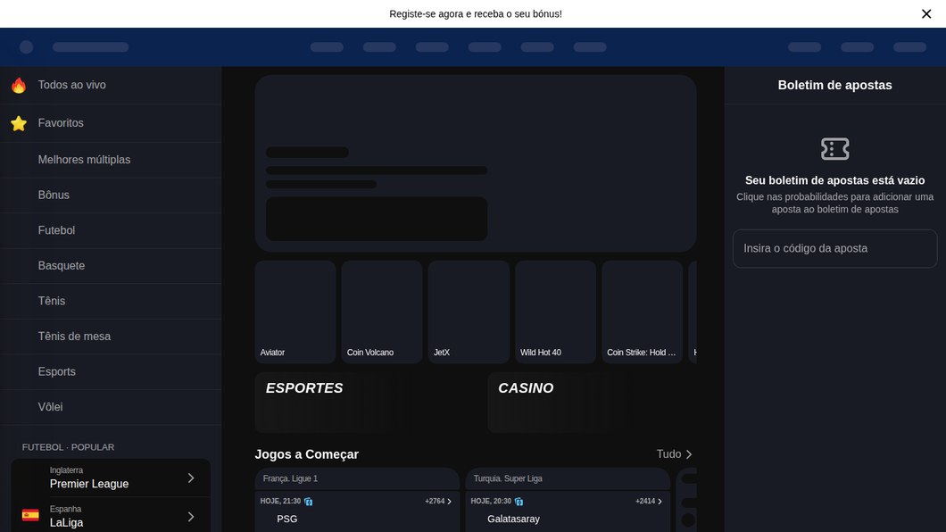 Página inicial da Mojabet com os botões Entrar e Registar no canto superior direito