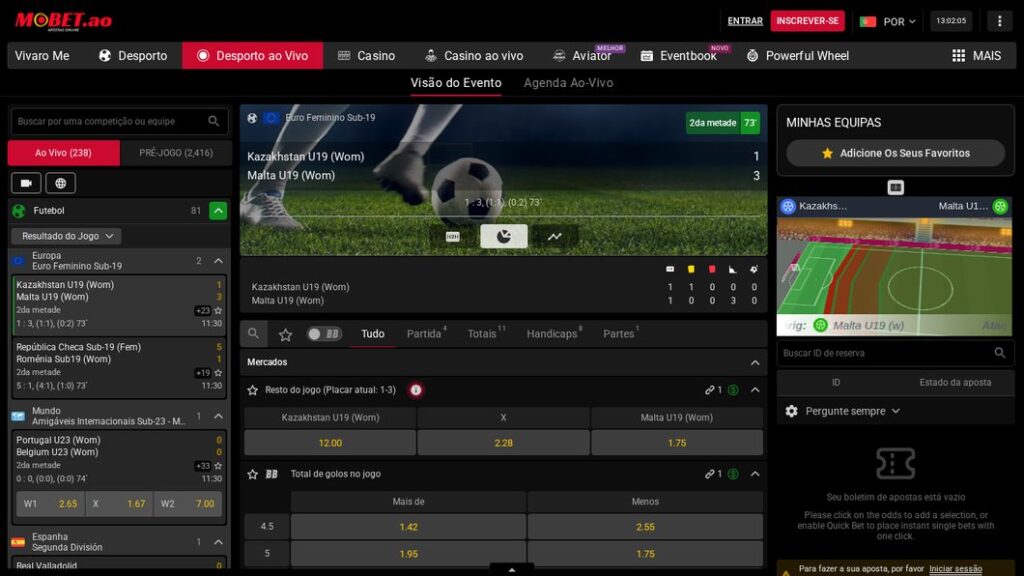 Apostas ao vivo na MoBet com tracker do jogo