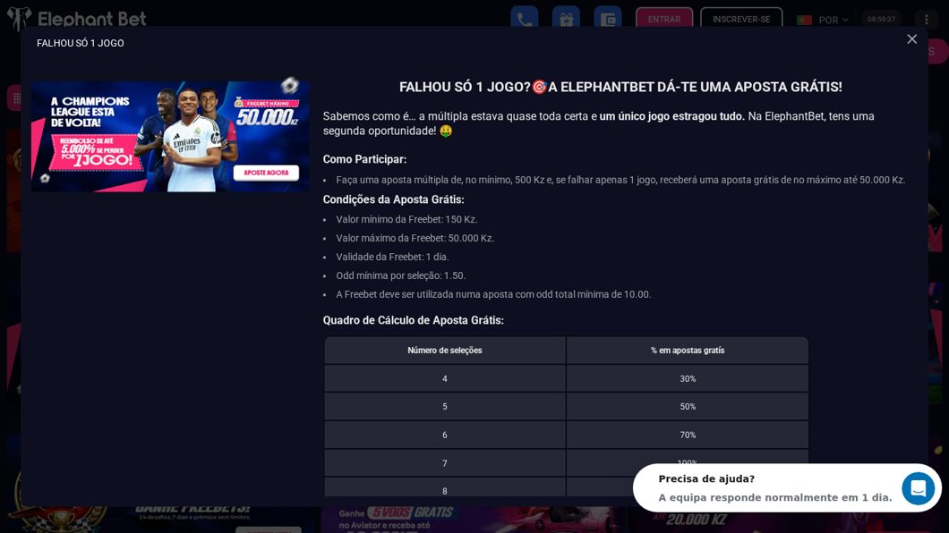 Promoção Falhou Só 1 Jogo da Elephant Bet