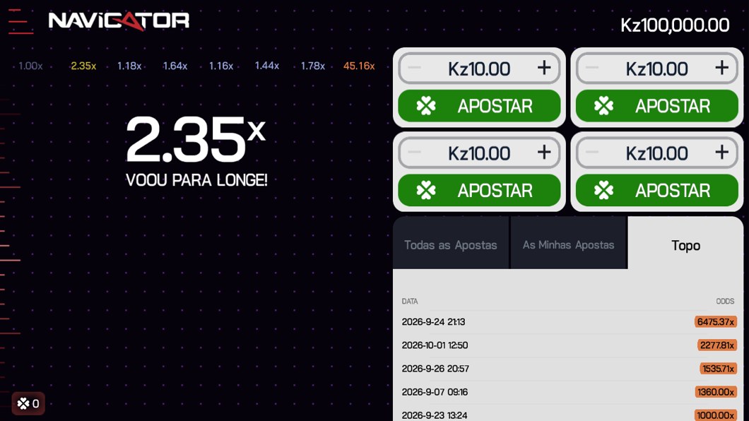 Separador Topo do Navigator com os maiores multiplicadores, até 6475,37x