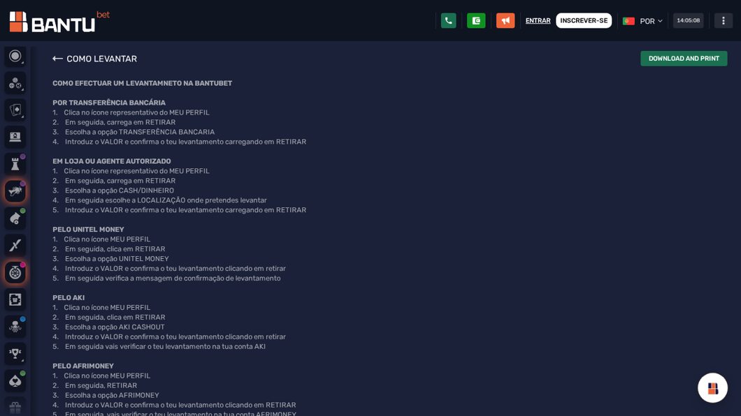 Como levantar na Bantubet