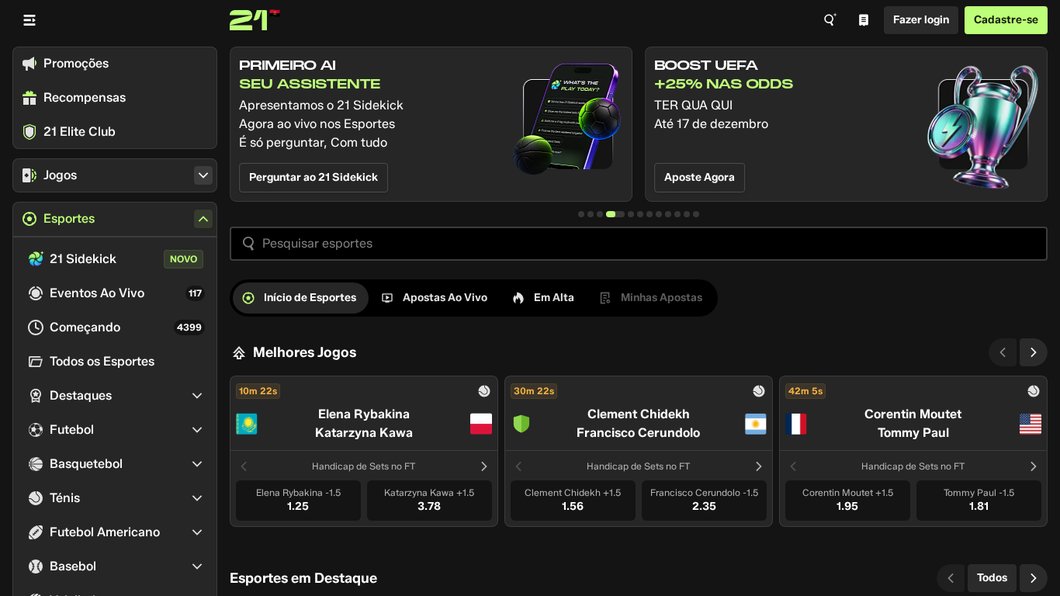 Apostas desportivas na 21 Bet