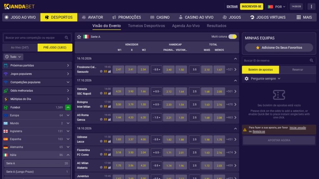 Odds da Serie A na Kianda Bet