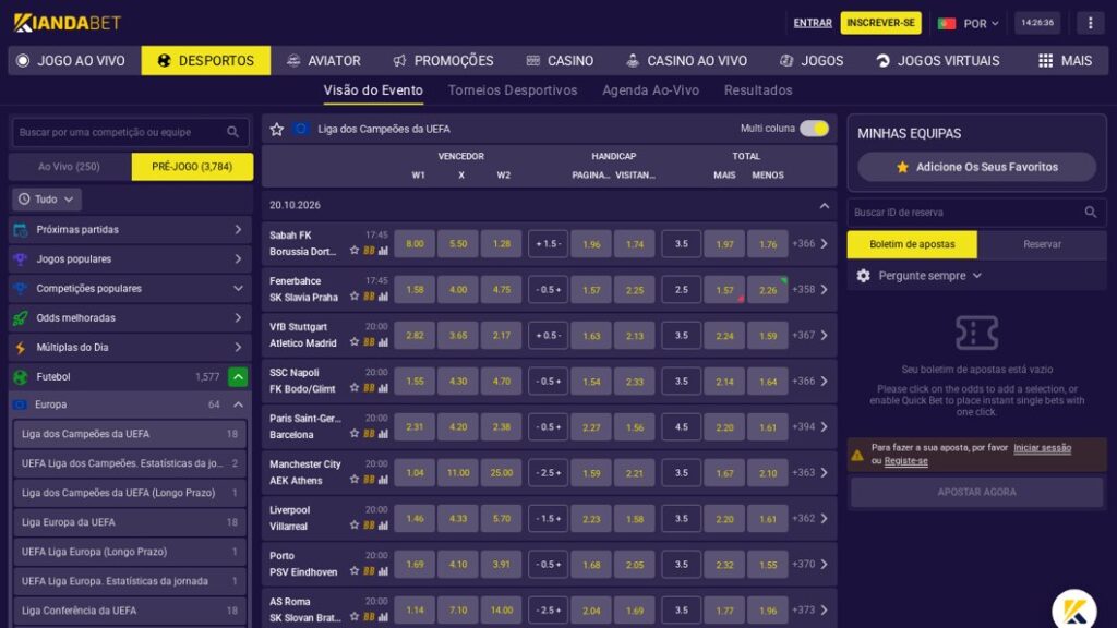 Apostas pré-jogo da Liga dos Campeões na Kianda Bet