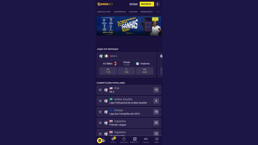 Site móvel da Kianda Bet