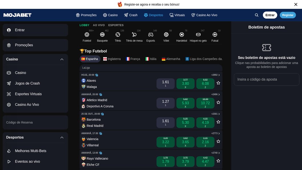 Apostas desportivas na MojaBet
