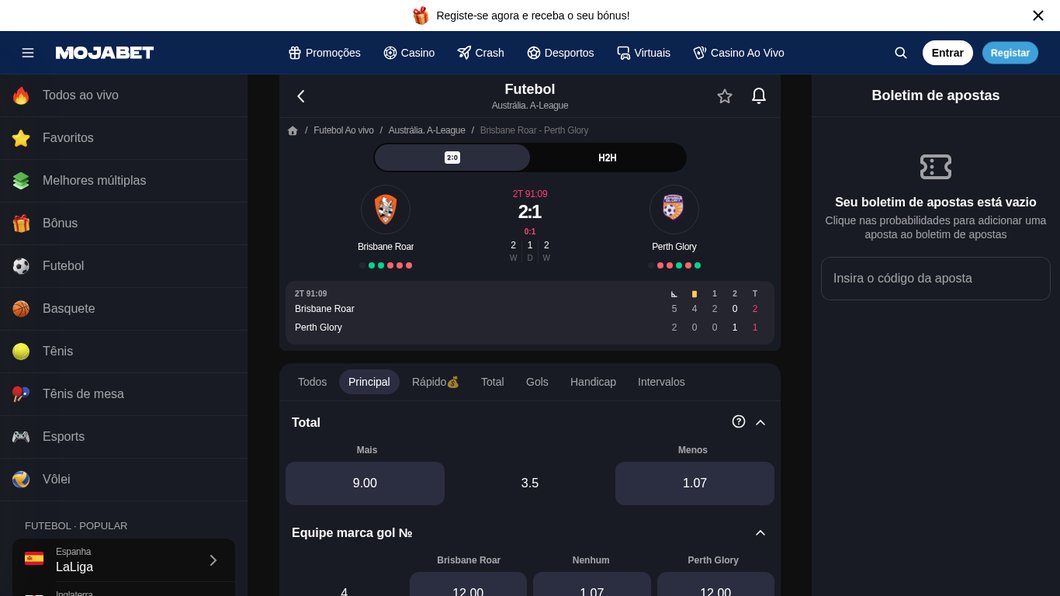 Jogo ao vivo com estatísticas na MojaBet